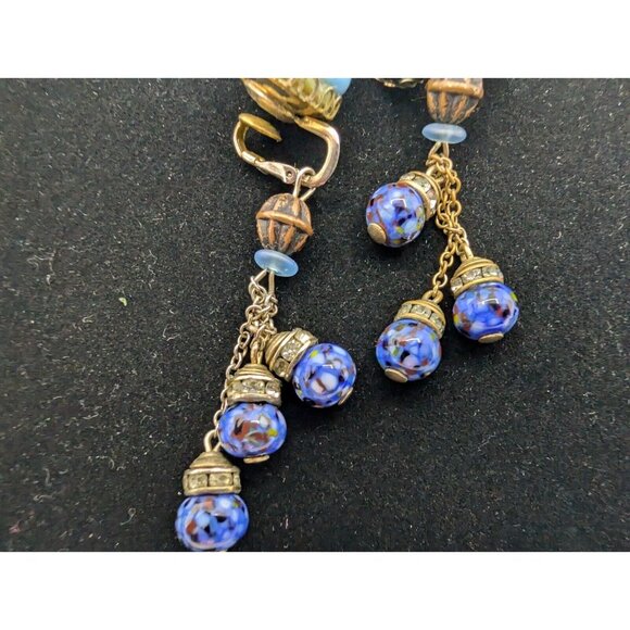 Vtg Beaded Faux Art Glass Rhinestone Dangle Drop Earrings By Kramer Of NY 3" HTF - Picture 10 of 16